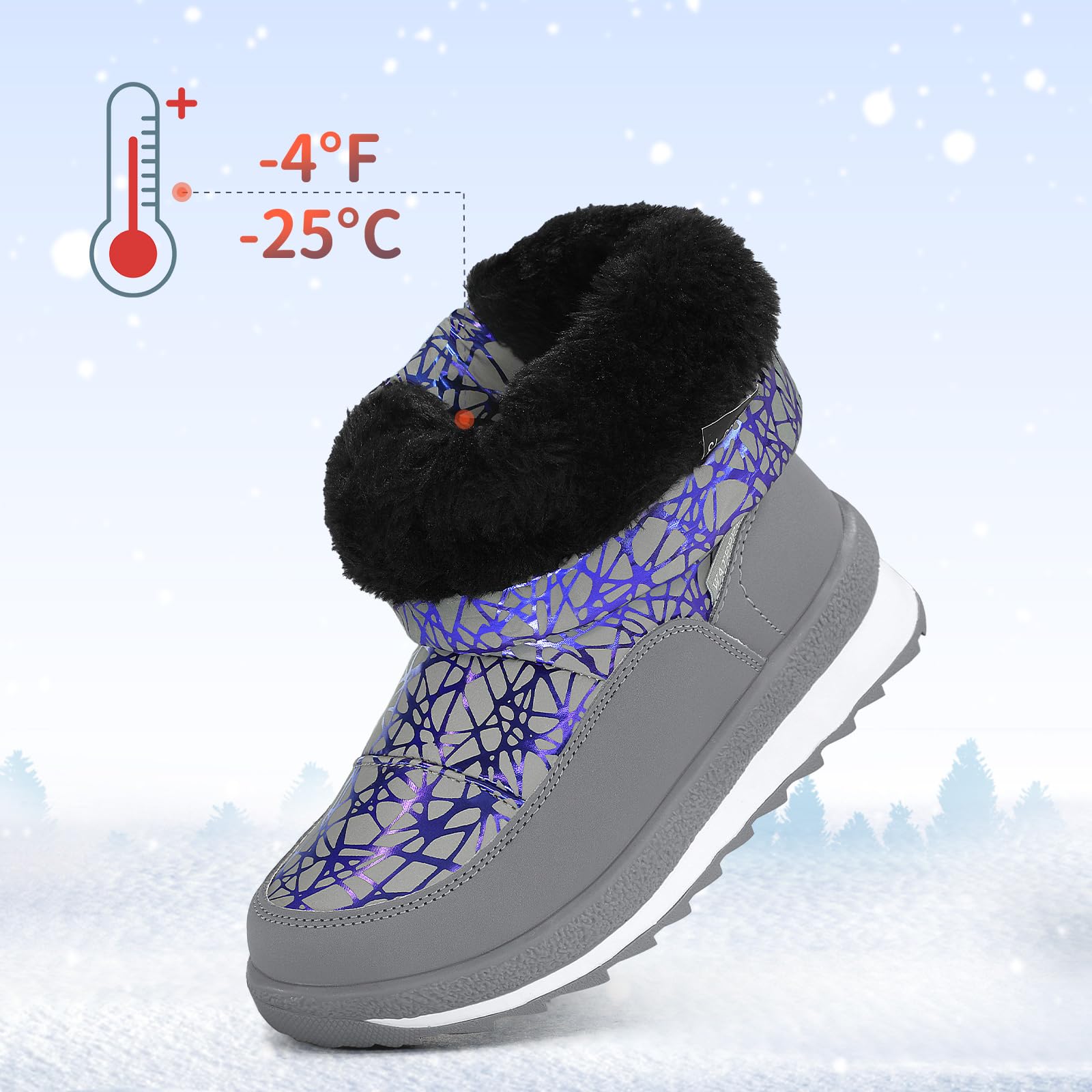 Laser Print Outdoor Fur Lined Snow Boots