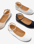 Kids Dress Shoes-White Leather Ankle Strap Ballet Flats