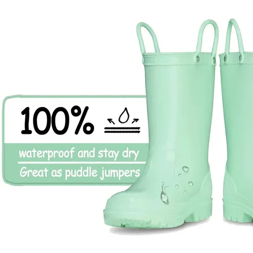 Kids Girls Light Rain Boots Solid Green - KKOMFORME