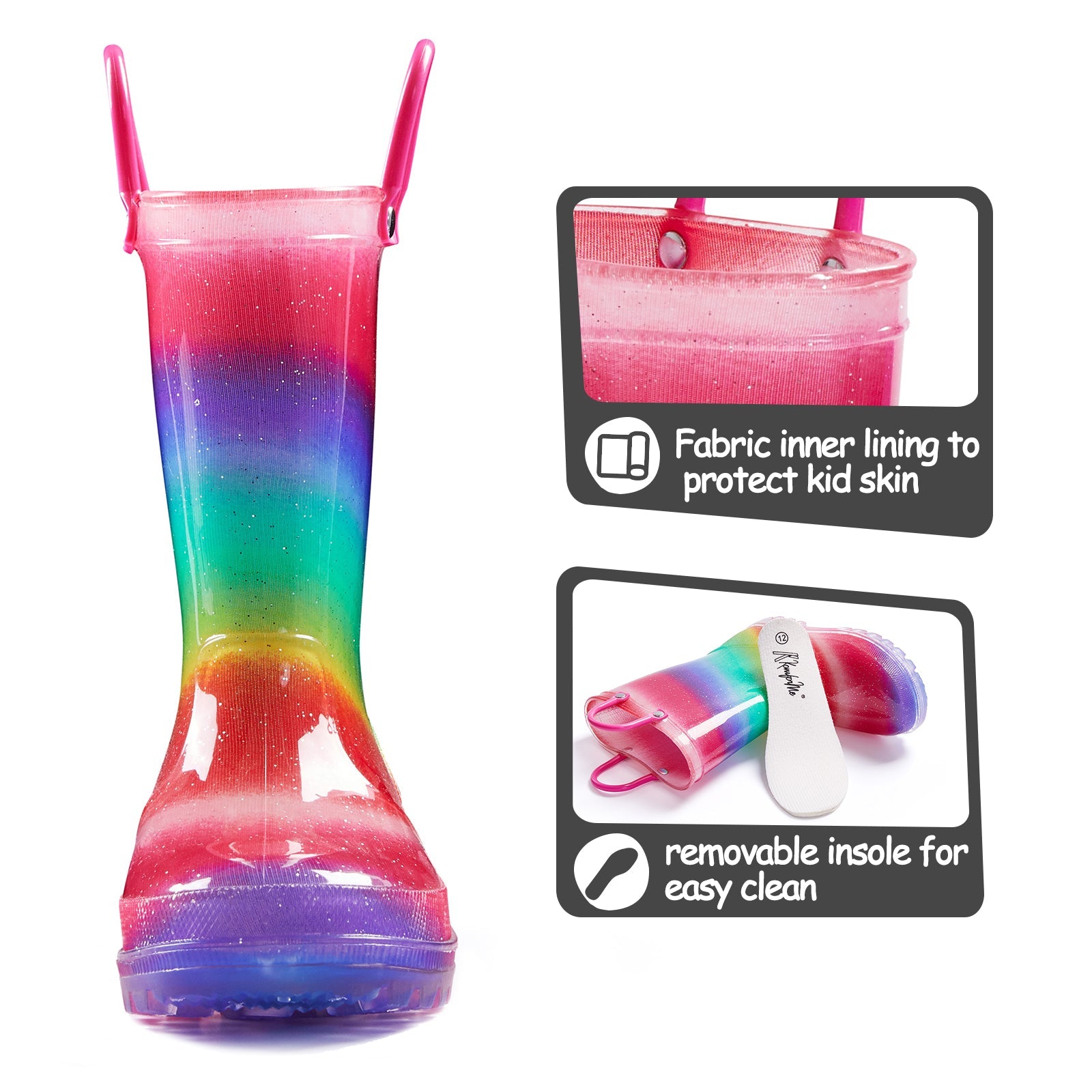 Rainbow Waterproof Lighted Rubber Rain Boots - MYSOFT