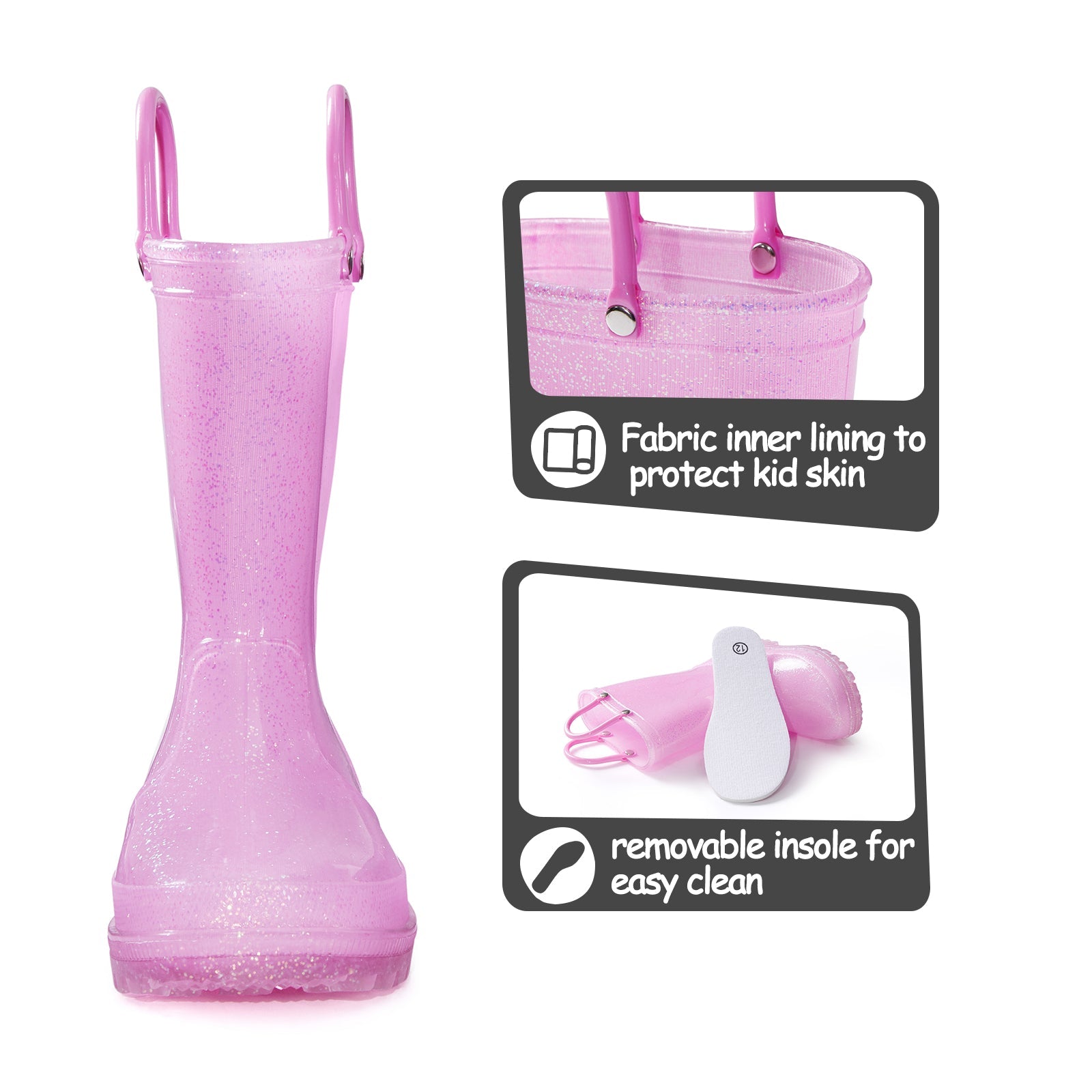 Pink/Purple/Silver Glitter Rubber Rain Boots - MYSOFT