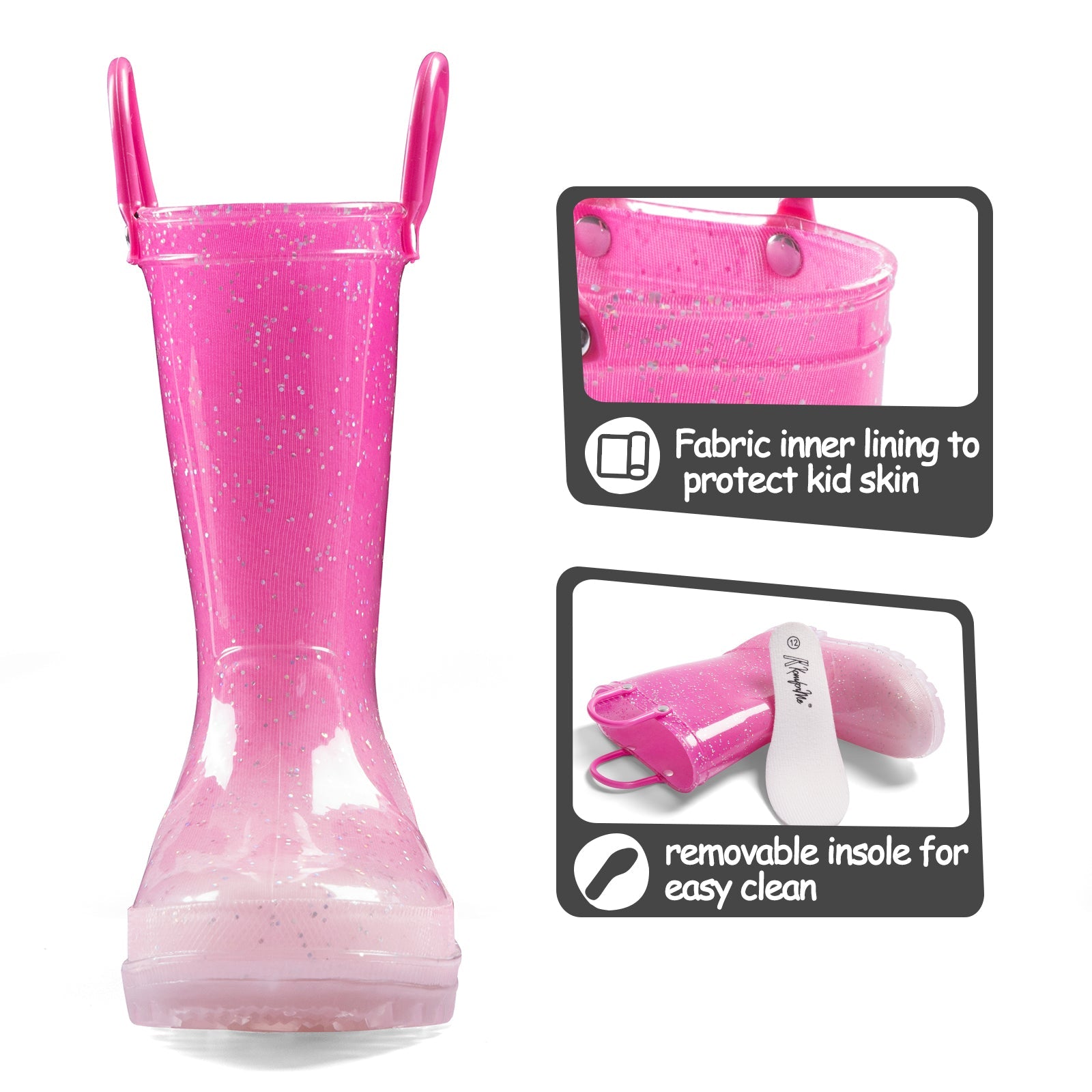 Pink Gradient Glitter Waterproof Lighted Rain Boots - MYSOFT