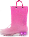 Pink Gradient Glitter Waterproof Lighted Rain Boots - MYSOFT