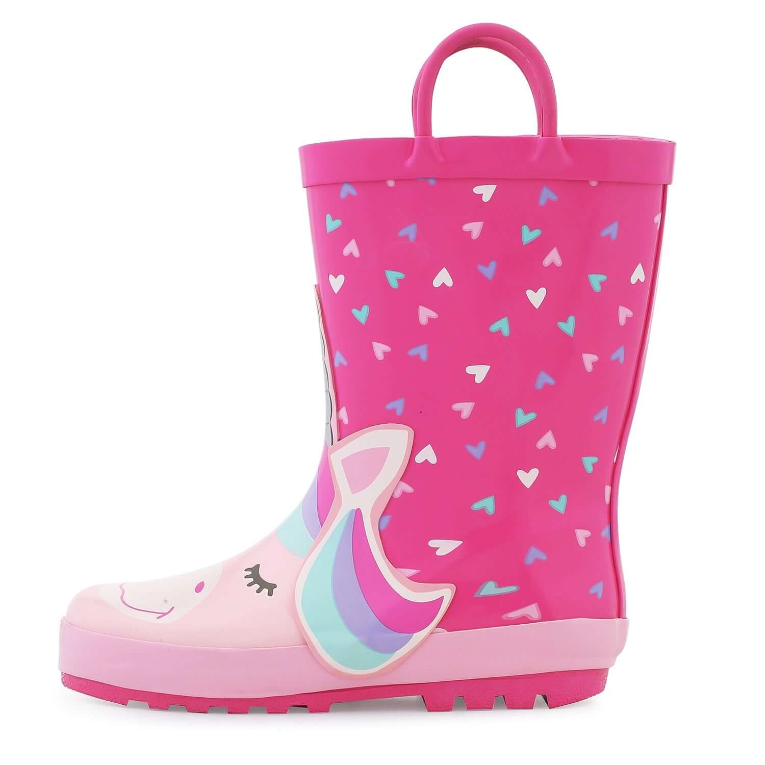 Unicorn Heart Pattern Waterproof Pink Rubber Rain Boots - MYSOFT