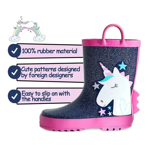 Girl Rain Boots Rubber Glitter Unicorn - KKOMFORME