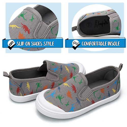 Girls Boys Slip On Lazy Toddler Canvas Sneakers Dark Gray Dinosaur -- K KomForme