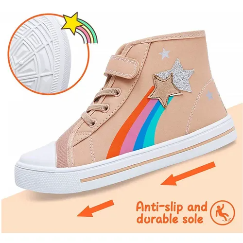 Kids Sneakers High-top Canvas Shoes Khaki Rainbow - KKOMFORME