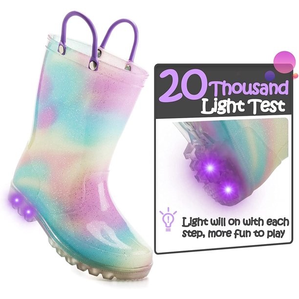 K KomForme Kids Glitter Light up Rain Boot Size 5-3 (Toddler Girl &amp; Little Girl)