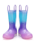 Girls Light Rain Boots Light Up Blue Glitter Kids Shoes - KKOMFORME
