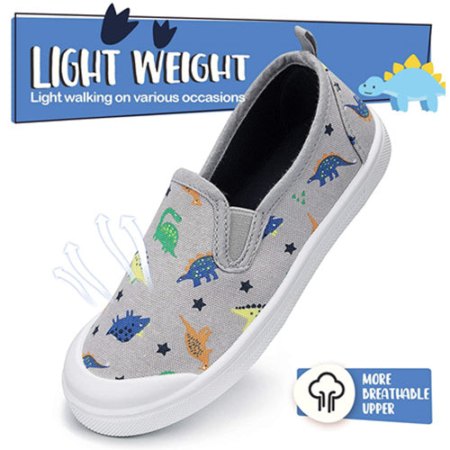 Girls Boys Slip On Lazy Toddler Canvas Sneakers Light Gray Dinosaur -- K KomForme