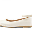 White Leather Ankle Strap Ballet Flats - MYSOFT