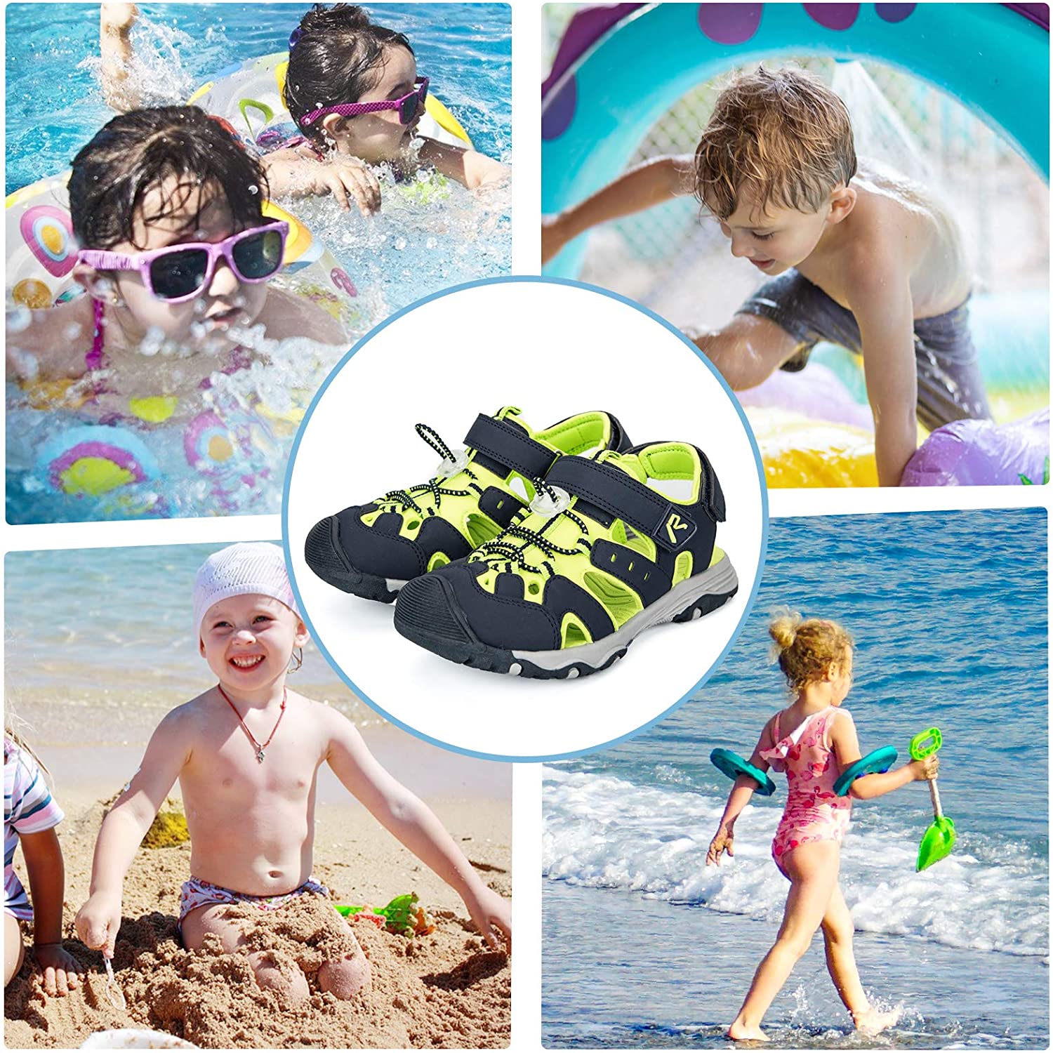 Toddler Sandals Outdoor Summer Water Shoes for Boys &amp; Girls Black Green -- K Komforme