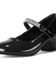 Low Heel Rhinestone Strap Mary Jane Shoes - MYSOFT