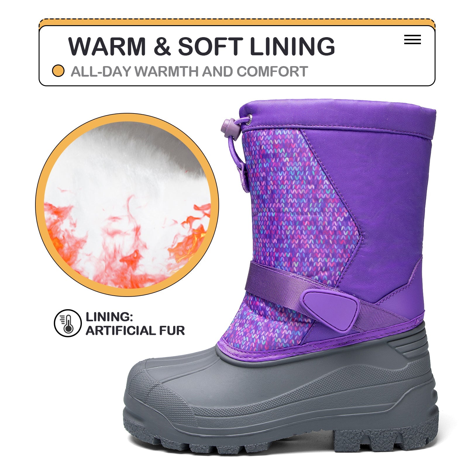 Purple Warm Waterproof Non-slip Snow Boots - MYSOFT