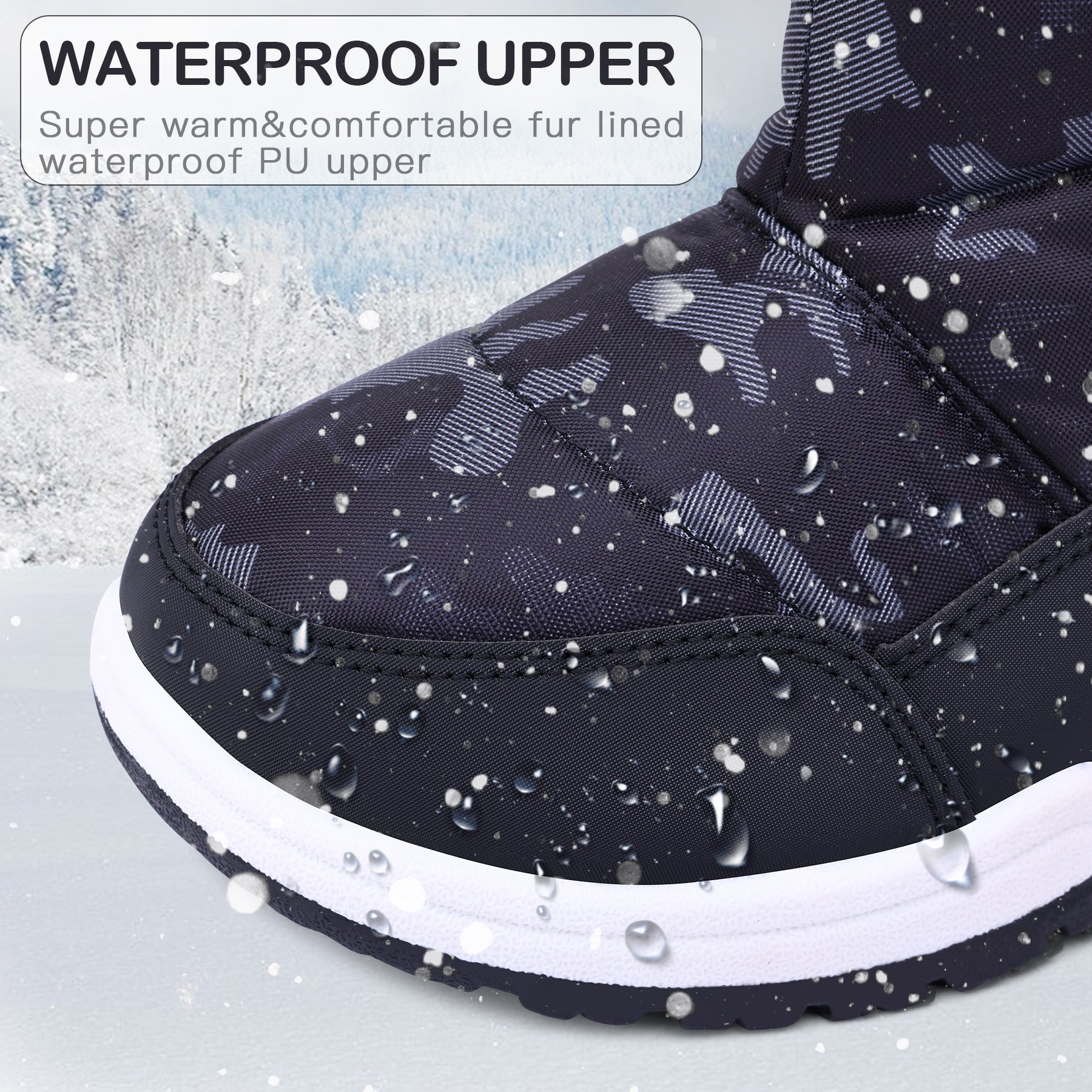 Navy Fur Lined Waterproof Snow Boots - MYSOFT