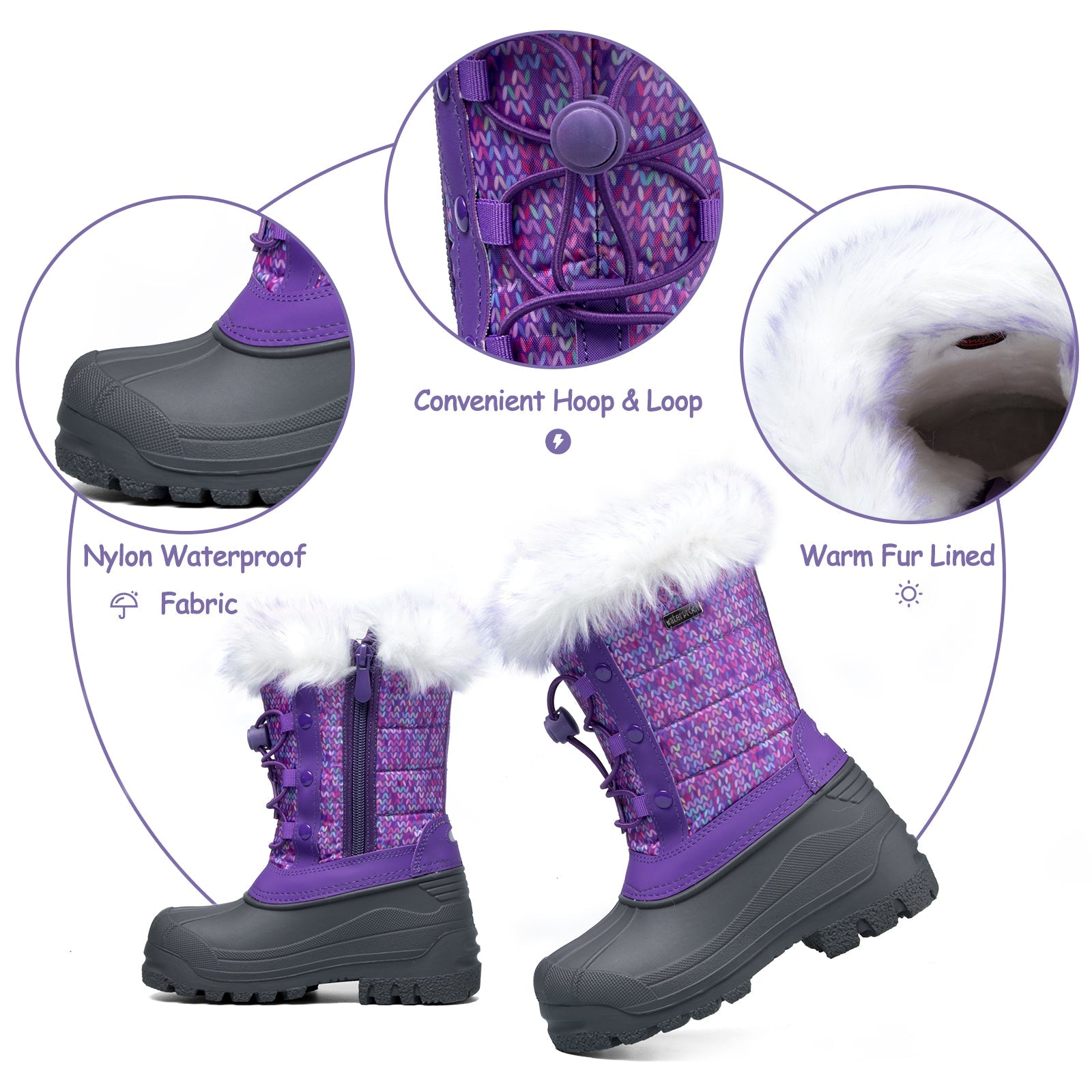 Purple Fur Collar Warm Non-Slip Snow Boots - MYSOFT