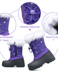 Purple Fur Collar Glitter Stars Waterproof Snow Boots - MYSOFT