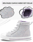 Kids Canvas High Top Sneakers with Zipper White Glitter