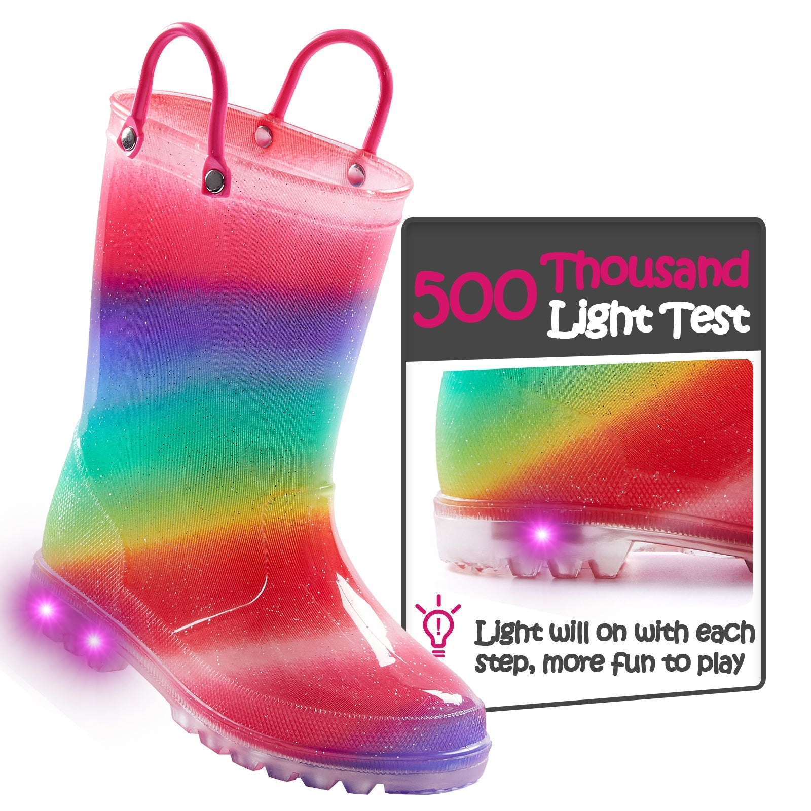 Rainbow Waterproof Lighted Rubber Rain Boots - MYSOFT